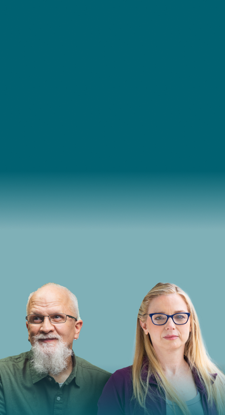 Dan, male patient with PBA in his 60s and Mary Beth, female patient with PBA in her 40s