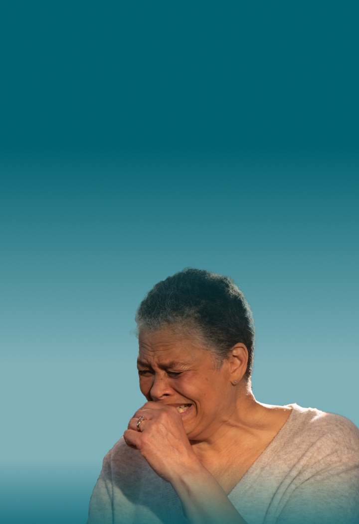 Actor portrayal of an older female experiencing Pseudobulbar Affect (PBA) crying symptoms