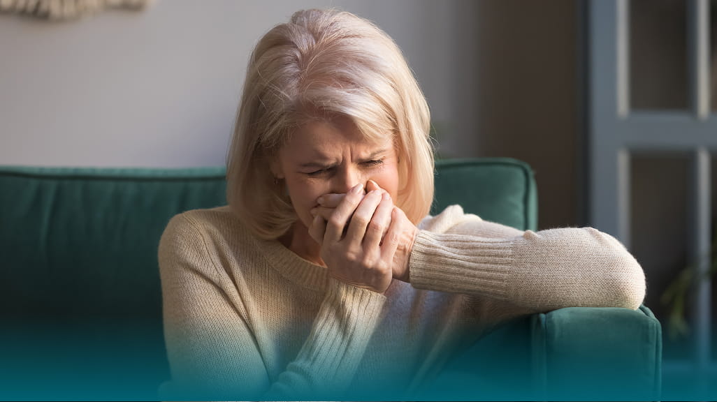 Carol, older female patient experiencing Pseudobulbar Affect (PBA) symptoms